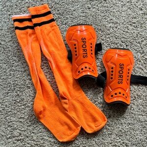 Orange Sports Socks and Shin Guards Set worn by 4-5 year old